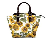 BWPDPXFJ Beautiful Yellow Sunflower -Print Leather Crossbody Bag With Rivets, Adjustable Strap, Multiple Pockets For Women, School Office Travel.