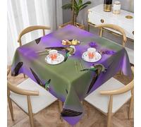 BWPDPXFJ Bird in Purple Lavender Floral Flower -Print Waterproof Square Tablecloth 54"x54" Spill-Proof For Café Home Outdoor Machine-Washable