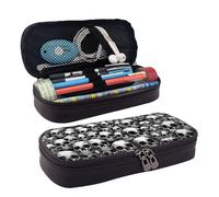 BWPDPXFJ Black and White Human Skull -Print Personalized Leather Pencil Case for Students, Compact Stylish Organizer with Zipper Closure Pouch.