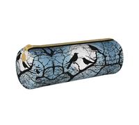 BWPDPXFJ Black Crow Birds -Print Eco-Friendly Leather Pencil Case/Zipper - Compact Cylinder Organizer for School, Office & Travel