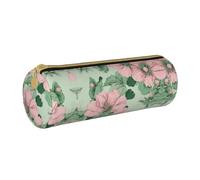 BWPDPXFJ Black Lily Pads -Print Eco-Friendly Leather Pencil Case/Zipper - Compact Cylinder Organizer for School, Office & Travel