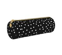 BWPDPXFJ Black White Polka Dots -Print Eco-Friendly Leather Pencil Case/Zipper - Compact Cylinder Organizer for School, Office & Travel