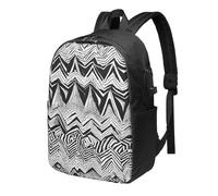 BWPDPXFJ Black White Tan Zigzag -Print 17-Inch Laptop Backpack For Students & Commuters, Water-Resistant Polyester, Lightweight Ergonomic Hiking & Travel Backpack With Laptop Sleeve.