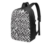 BWPDPXFJ Black White Tan Zigzag Print -Print 17-Inch Laptop Backpack For Students & Commuters, Water-Resistant Polyester, Lightweight Ergonomic Hiking & Travel Backpack With Laptop Sleeve.