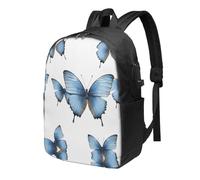 BWPDPXFJ Blue Butterfly On Blossom Flower -Print 17-Inch Laptop Backpack For Students & Commuters, Water-Resistant Polyester, Lightweight Ergonomic Hiking & Travel Backpack With Laptop Sleeve.