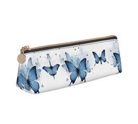 BWPDPXFJ Blue Butterfly On Blossom Flowers -Print Triangular Leather Pencil Case - Eco-Friendly Crossgrain Organizer W/Premium Zipper for School, Office & Travel