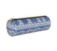 BWPDPXFJ Blue Polynesian Maori Tribal Pattern -Print Eco-Friendly Leather Pencil Case/Zipper - Compact Cylinder Organizer for School, Office & Travel