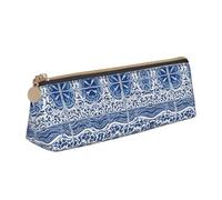 BWPDPXFJ Blue Polynesian Maori Tribal Pattern -Print Triangular Leather Pencil Case - Eco-Friendly Crossgrain Organizer W/Premium Zipper for School, Office & Travel