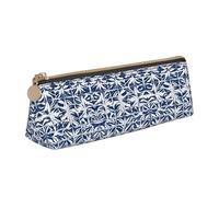 BWPDPXFJ Blue Polynesian Maori Tribal Print -Print Triangular Leather Pencil Case - Eco-Friendly Crossgrain Organizer W/Premium Zipper for School, Office & Travel