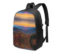 BWPDPXFJ Blue Ridge Parkway Mountains -Print 17-Inch Laptop Backpack For Students & Commuters, Water-Resistant Polyester, Lightweight Ergonomic Hiking & Travel Backpack With Laptop Sleeve.