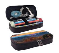 BWPDPXFJ Blue Ridge Parkway Mountains -Print Personalized Leather Pencil Case for Students, Compact Stylish Organizer with Zipper Closure Pouch.