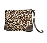 BWPDPXFJ Brown Pattern Leopard -Print Leather Clutch For Women, Handmade Genuine Leather Wristlet With Metal Zipper, Stylish Convertible Clutch Purse For Evening & Travel.