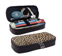 BWPDPXFJ Brown Pattern Leopard -Print Personalized Leather Pencil Case for Students, Compact Stylish Organizer with Zipper Closure Pouch.