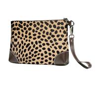 BWPDPXFJ Brown Pattern Leopard Print -Print Leather Clutch For Women, Handmade Genuine Leather Wristlet With Metal Zipper, Stylish Convertible Clutch Purse For Evening & Travel.