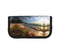 BWPDPXFJ Calm Coastal Scene -Print Large Capacity Canvas Pencil Case - Soft Multi-Compartment Organizer with Zippered Mesh Pocket for School Stationery & Travel Makeup Bag.