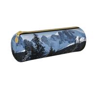BWPDPXFJ Canadian Smokey Mountain Cliff Print -Print Eco-Friendly Leather Pencil Case/Zipper - Compact Cylinder Organizer for School, Office & Travel