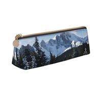 BWPDPXFJ Canadian Smokey Mountain Cliff Print -Print Triangular Leather Pencil Case - Eco-Friendly Crossgrain Organizer W/Premium Zipper for School, Office & Travel