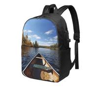 BWPDPXFJ Canoe on Lake -Print 17-Inch Laptop Backpack For Students & Commuters, Water-Resistant Polyester, Lightweight Ergonomic Hiking & Travel Backpack With Laptop Sleeve.