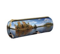BWPDPXFJ Canoe on Lake -Print Eco-Friendly Leather Pencil Case/Zipper - Compact Cylinder Organizer for School, Office & Travel
