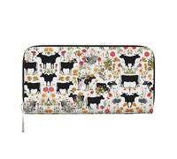 BWPDPXFJ Cattle Farm Sanctuary -Print Women's Black Leather Wallet with Zip -Pocket & Wristlet for Travel, Daily Use.