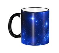 BWPDPXFJ Ceramic Mug, 330ml, Black, Microwave Safe and Heat Resistant, Blue Shining Stars Print, Home and Office Use