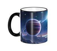 BWPDPXFJ Ceramic Mug, 330ml, Black, Microwave Safe and Heat Resistant, Space Planet Print, for Home and Office
