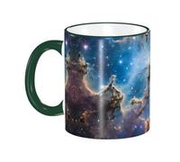 BWPDPXFJ Ceramic Mug, 330ml, Dark Green, Microwave Safe and Heat Resistant, Galaxy Print, Home and Office Use