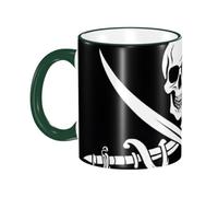 BWPDPXFJ Ceramic Mug, 330ml, Dark Green, Microwave Safe and Heat Resistant, Pirate Flag Design, for Home and Office