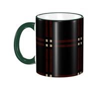 BWPDPXFJ Ceramic Mug, 330ml, Dark Green, Microwave Safe and Heat Resistant, Plaid Print, Home and Office Use