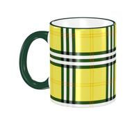 BWPDPXFJ Ceramic Mug, 330ml, Dark Green, Microwave Safe and Heat Resistant, Plaid Print, Home and Office Use