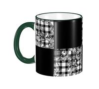 BWPDPXFJ Ceramic Mug, 330ml, Dark Green, Microwave Safe and Heat Resistant, Tartan Design, for Home and Office