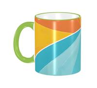 BWPDPXFJ Ceramic Mug, 330ml, Green, Microwave Safe and Heat Resistant, Sunset and Sunrise with Sea Waves Print, for Home and Office Use