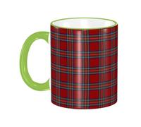 BWPDPXFJ Ceramic Mug, 330ml, Green, Microwave Safe, Heat Resistant, Red Tartan Plaid Print, Cylindrical, for Home and Office
