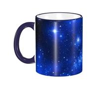 BWPDPXFJ Ceramic Mug, 330ml, Navy Blue, Microwave Safe and Heat Resistant, Blue Shining Stars Print, Home and Office Use
