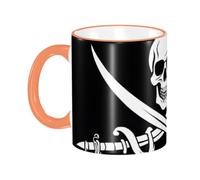 BWPDPXFJ Ceramic Mug, 330ml, Orange, Microwave Safe and Heat Resistant, Pirate Flag Print, Home and Office Use