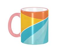 BWPDPXFJ Ceramic Mug, 330ml, Pink, Microwave Safe and Heat Resistant, Sunset and Sunrise with Sea Waves Print, for Home and Office Use