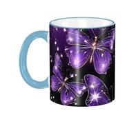 BWPDPXFJ Ceramic Mug, 330ml, Sky Blue, Microwave Safe and Heat Resistant, Night Butterfly Print, Home and Office Use
