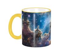 BWPDPXFJ Ceramic Mug, 330ml, Yellow, Microwave Safe and Heat Resistant, Galaxy Print, Home and Office Use