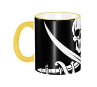 BWPDPXFJ Ceramic Mug, 330ml, Yellow, Microwave Safe and Heat Resistant, Pirate Flag Design, Home and Office Use