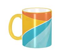 BWPDPXFJ Ceramic Mug, 330ml, Yellow, Microwave Safe and Heat Resistant, Sunset and Sunrise with Sea Waves Print, Home and Office Use
