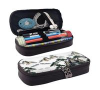 BWPDPXFJ Chinese Landscape Painting -Print Personalized Leather Pencil Case for Students, Compact Stylish Organizer with Zipper Closure Pouch.