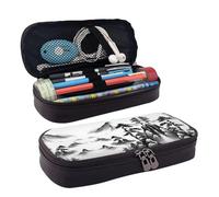 BWPDPXFJ Chinese Landscape Print -Print Personalized Leather Pencil Case for Students, Compact Stylish Organizer with Zipper Closure Pouch.