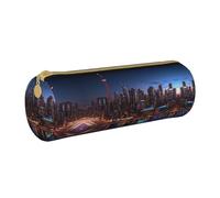 BWPDPXFJ Cityscape Night Canada -Print Eco-Friendly Leather Pencil Case/Zipper - Compact Cylinder Organizer for School, Office & Travel