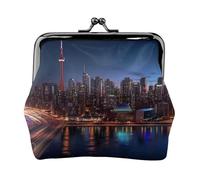 BWPDPXFJ Cityscape Night Canada -Print Travel Coin Purse with Wrist Strap, RFID Blocking & TSA Approved Compact Wallet for Swimming, Beach, Gift Set for Women.