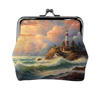 BWPDPXFJ Coast Wave and House -Print Travel Coin Purse with Wrist Strap, RFID Blocking & TSA Approved Compact Wallet for Swimming, Beach, Gift Set for Women.