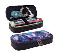 BWPDPXFJ Colorful Butterfly -Print Personalized Leather Pencil Case for Students, Compact Stylish Organizer with Zipper Closure Pouch.
