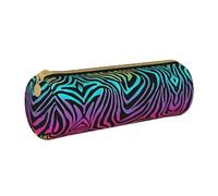 BWPDPXFJ Colorful Rainbow Zebra -Print Eco-Friendly Leather Pencil Case/Zipper - Compact Cylinder Organizer for School, Office & Travel
