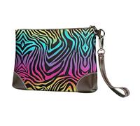 BWPDPXFJ Colorful Rainbow Zebra -Print Leather Clutch For Women, Handmade Genuine Leather Wristlet With Metal Zipper, Stylish Convertible Clutch Purse For Evening & Travel.