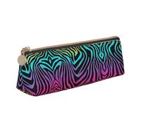 BWPDPXFJ Colorful Rainbow Zebra -Print Triangular Leather Pencil Case - Eco-Friendly Crossgrain Organizer W/Premium Zipper for School, Office & Travel