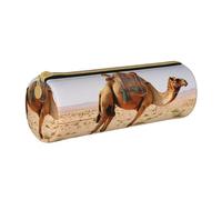BWPDPXFJ Desert Sand Camel -Print Eco-Friendly Leather Pencil Case/Zipper - Compact Cylinder Organizer for School, Office & Travel